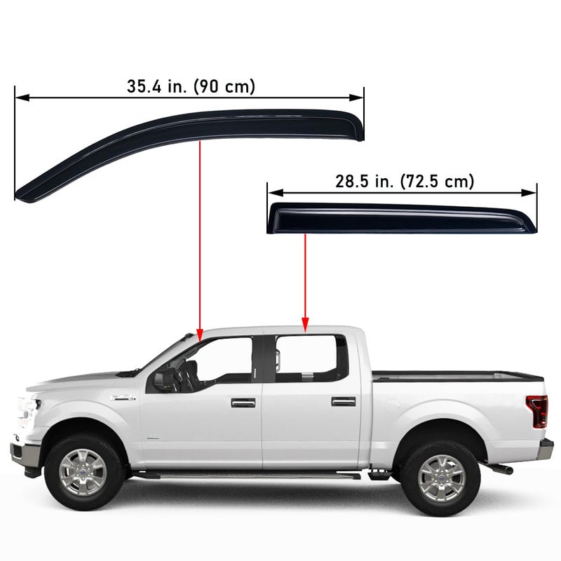 Lightronic Extra Durable Outside-Mount Auto Vent Window Visors, Fits 2009-2014 Ford F-150, 2010-2014 F-150 SVT Raptor, SuperCrew, UV Protect Rain Guards, Original Wind Deflectors, Dark Smoke, 4-Pcs - Image 3